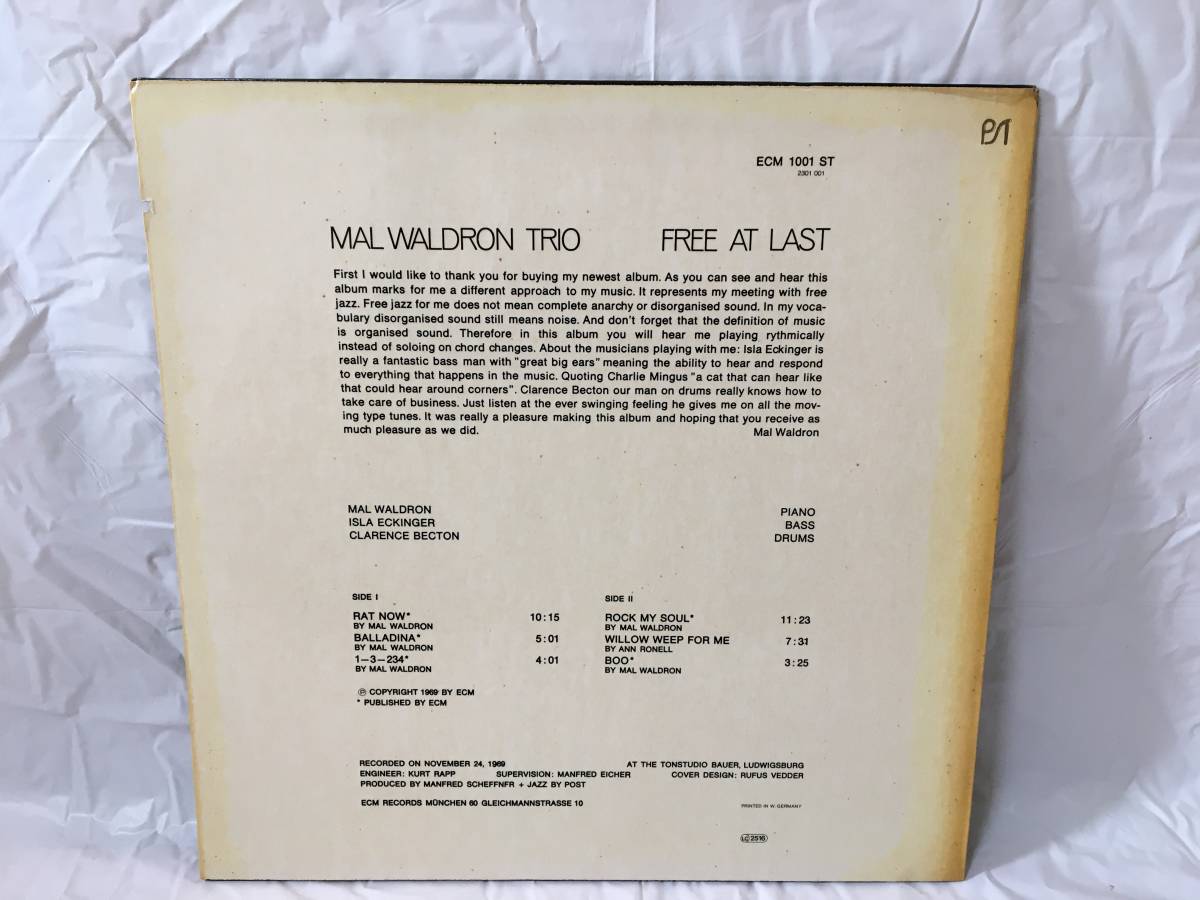 ☆O525☆LP レコード Mal Waldron Trio Free at Last ECM-1001ST 西ドイツ盤_画像2