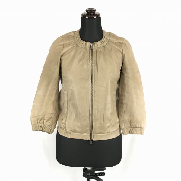 BEAUTY & YOUTH/UNITED ARROWS 羊革/本革/レザージャケット【レディースS/茶/ブラウン】ラウンドネック/ダブルジップ BF958