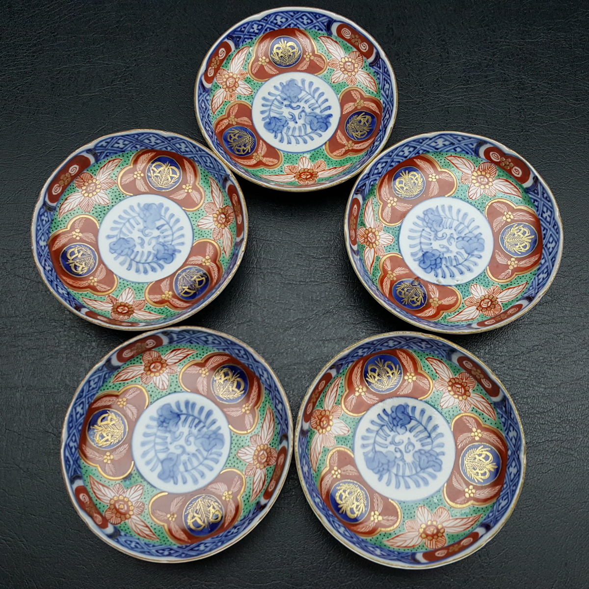 宝蔵】古伊万里 江戸後期 富貴長春 色絵金襴手皿 小皿5枚 10.5cm 無傷