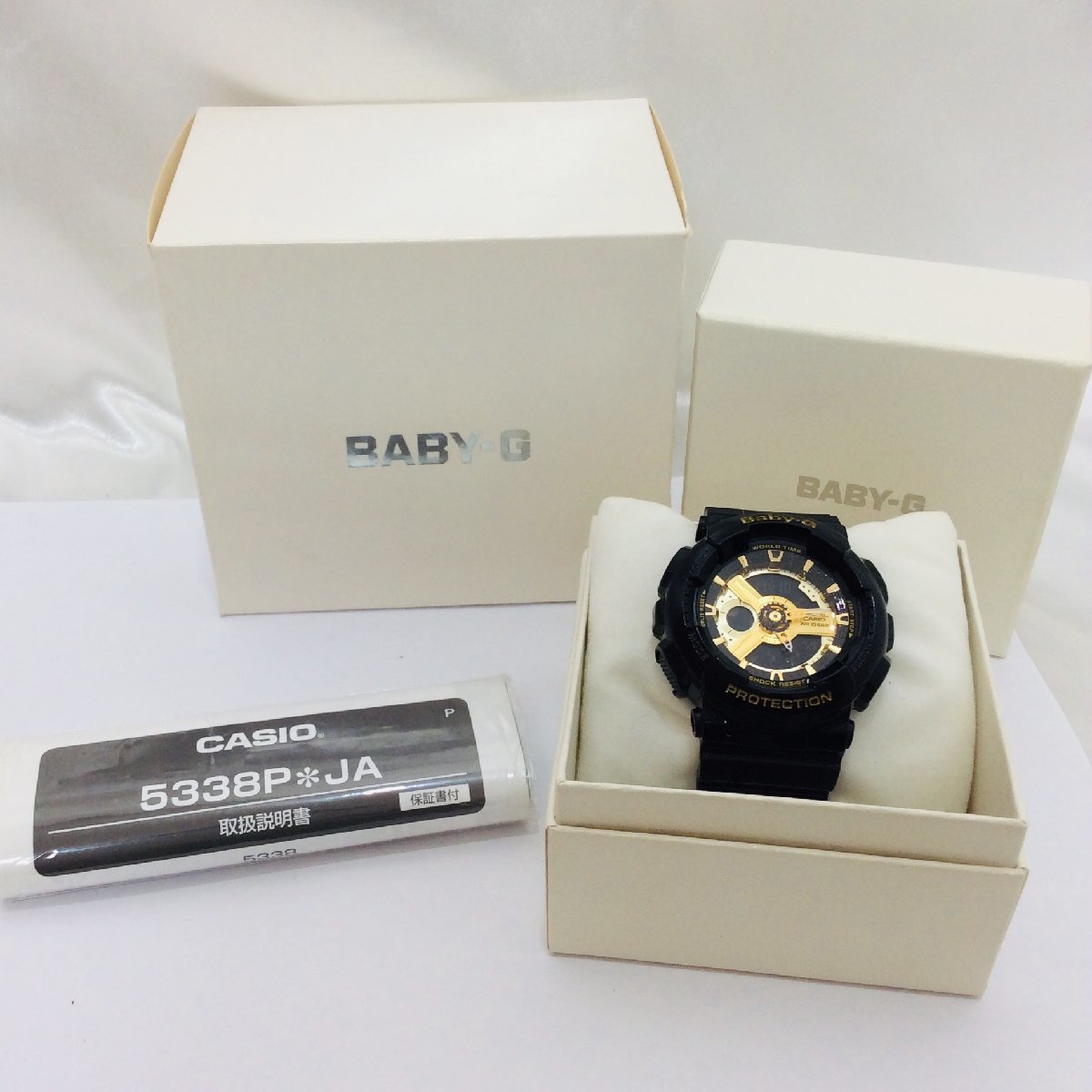 稼働品 良品 CASIO カシオ Baby-G ベビーG BA-110 レディース クォーツ 腕時計 アナデジ ブラック×ゴールド KU MZ0105