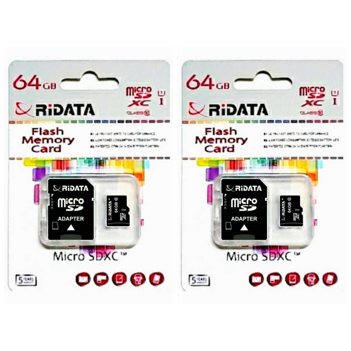 microSDXC64GBフラッシュメモリーカード（RiDATA）2個セット【1円スタート出品・新品・送料無料】