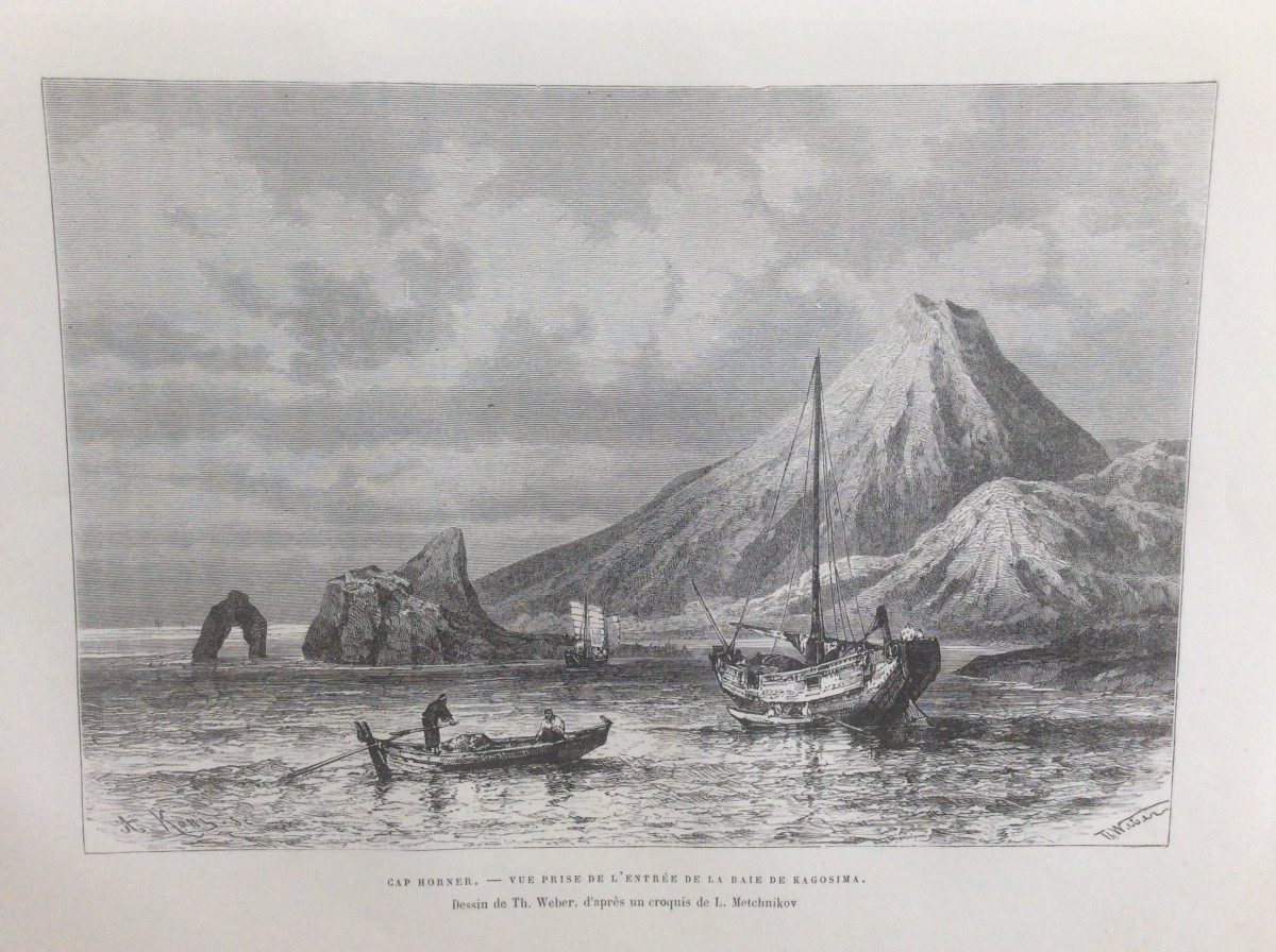1882年 鹿児島湾の入り口 のホーナー岬 オリジナル木版画