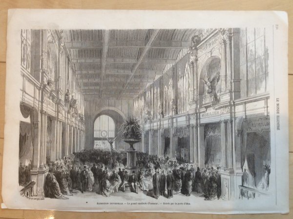 1867年 パリ万博メイン会場の玄関内部 オリジナル木版画