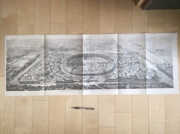 1867年 パリ万博 巨大なメイン会場の全体図 (その2 ) オリジナル木版画