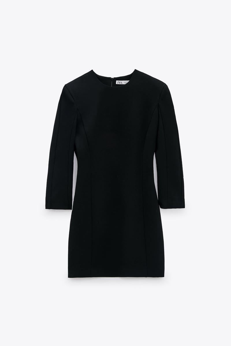 【新品タグ付き】ZARA ザラ 肩パット　ミニ丈ワンピース　ドレス　ブラック　2021ss 定価\6,990円　S_画像2