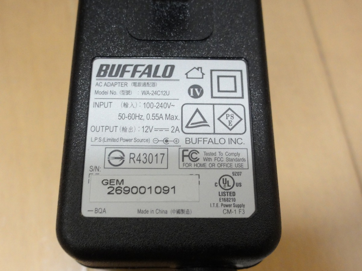 ★★BUFFALO バッファロー 外付HDD 用ACアダプター WA-24C12U DC12V 1.5A 送料無料_画像2