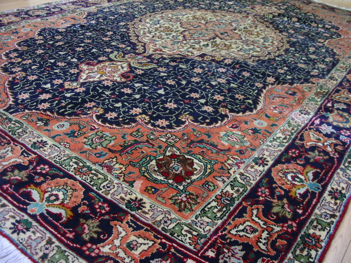 ペルシャ絨毯 240x155 手織り 美術品 タブリーズ産 クリーニング済み