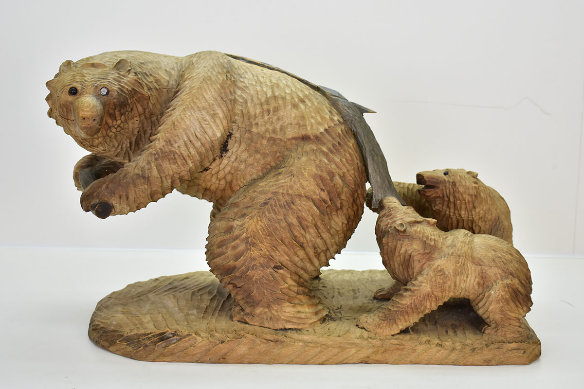 木彫り 熊 置物 親子 クマ インテリア 置物 オブジェ 木工芸 民芸品