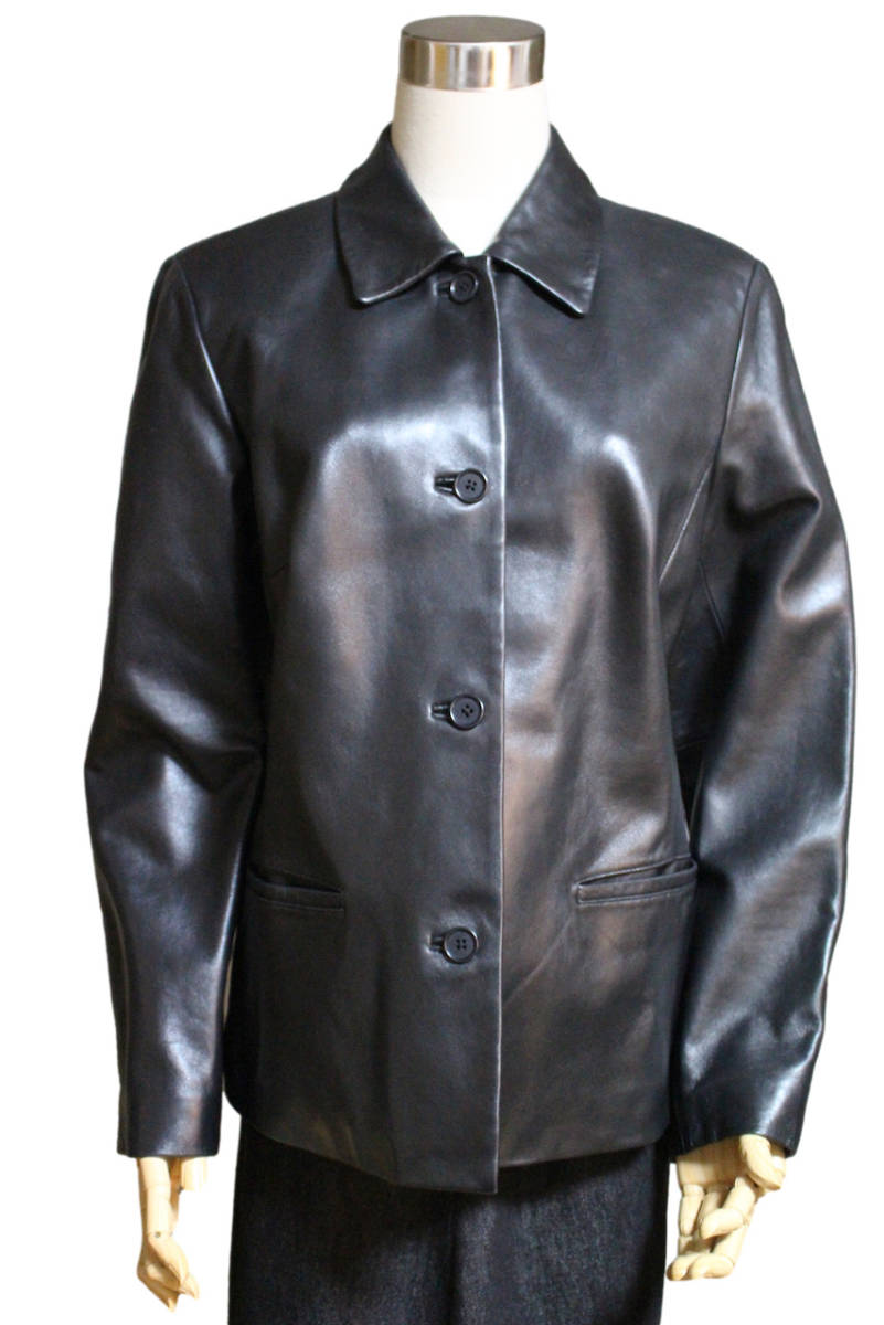 20150201 hir ANN TAYLOR アンテイラー　レザージャケット ブラック M 本革 　クリーニング済　美品 ヴィンテージ