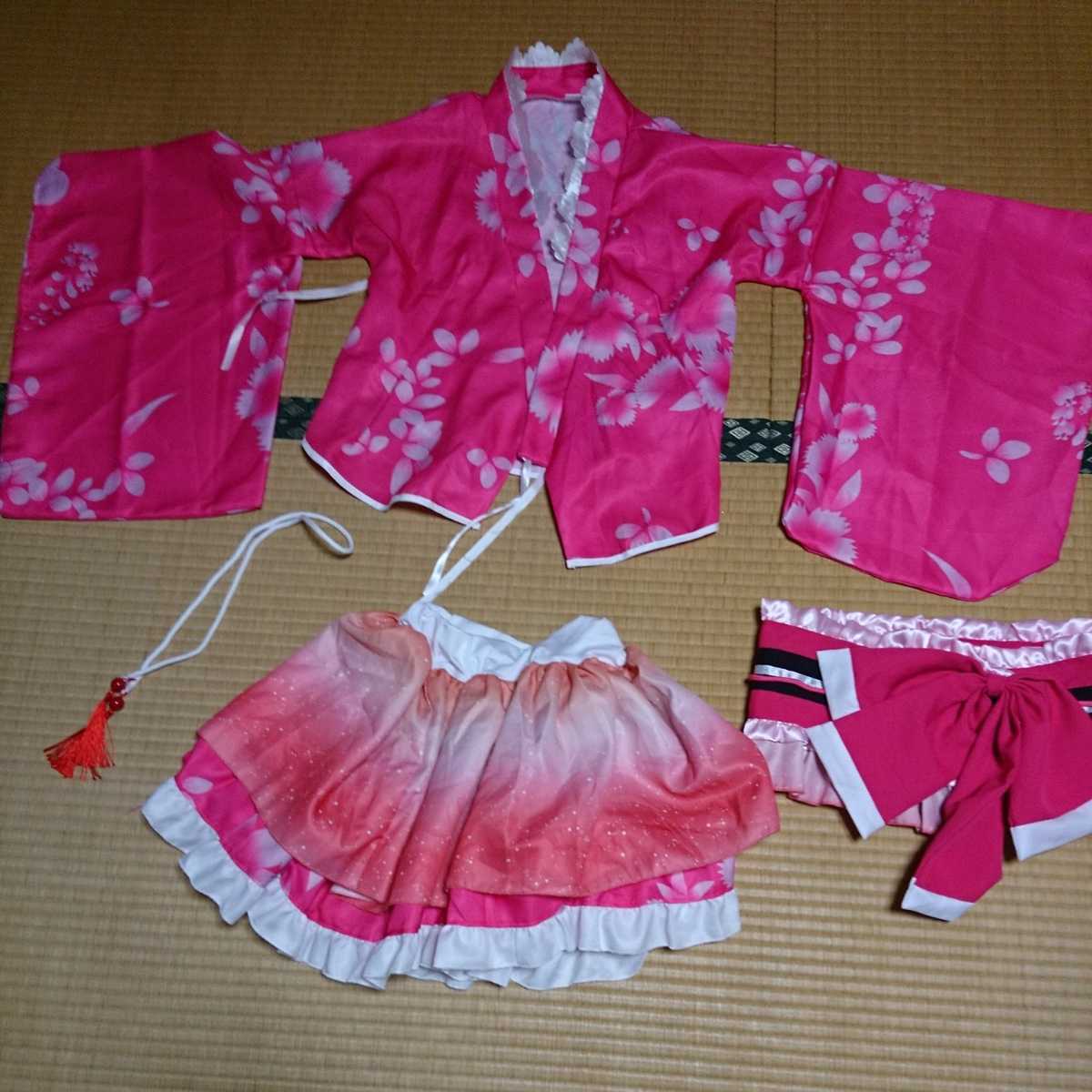 ラブライブ、矢澤にこ 浴衣コスプレ Mサイズ同等 ピンクに花模様 帯の