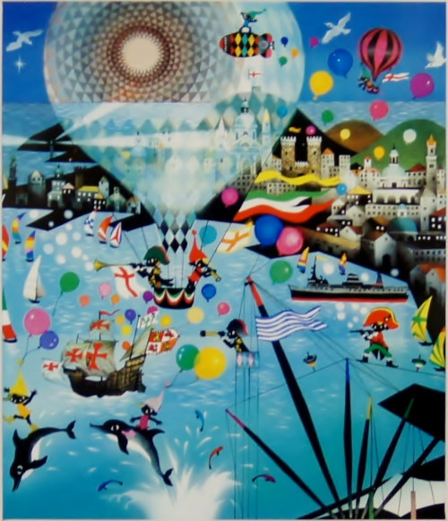 真作■藤城清治 四季のメルヘン 夏 ジェノヴァの海■版画 絵画 レフグラフ i-img500x582-