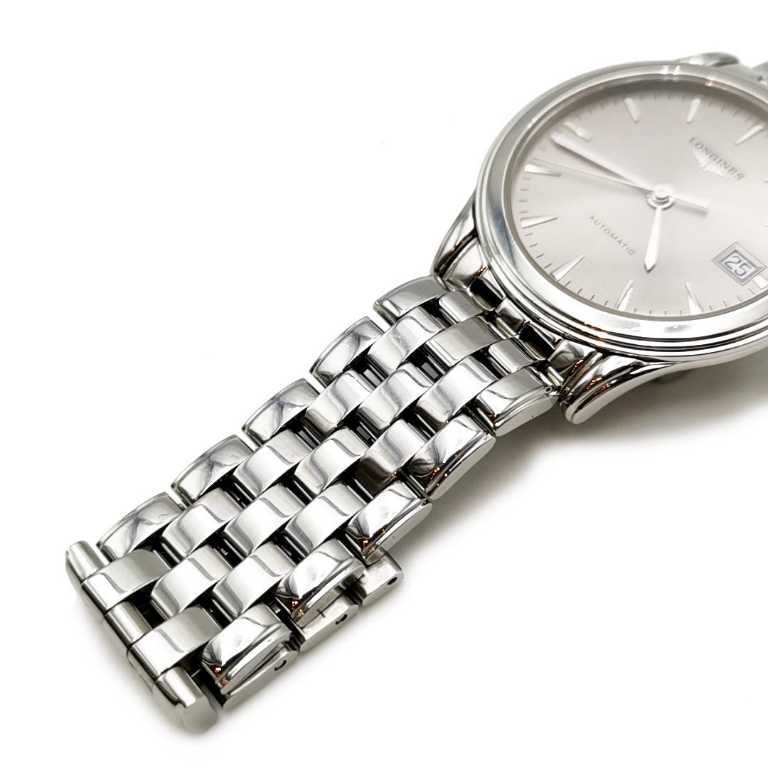 送料無料 美品 ロンジン LONGINES 腕時計 自動巻き フラッグシップ L4.774.4 3針 ステンレス 文字盤グレー系 銀 シルバー系  メンズ