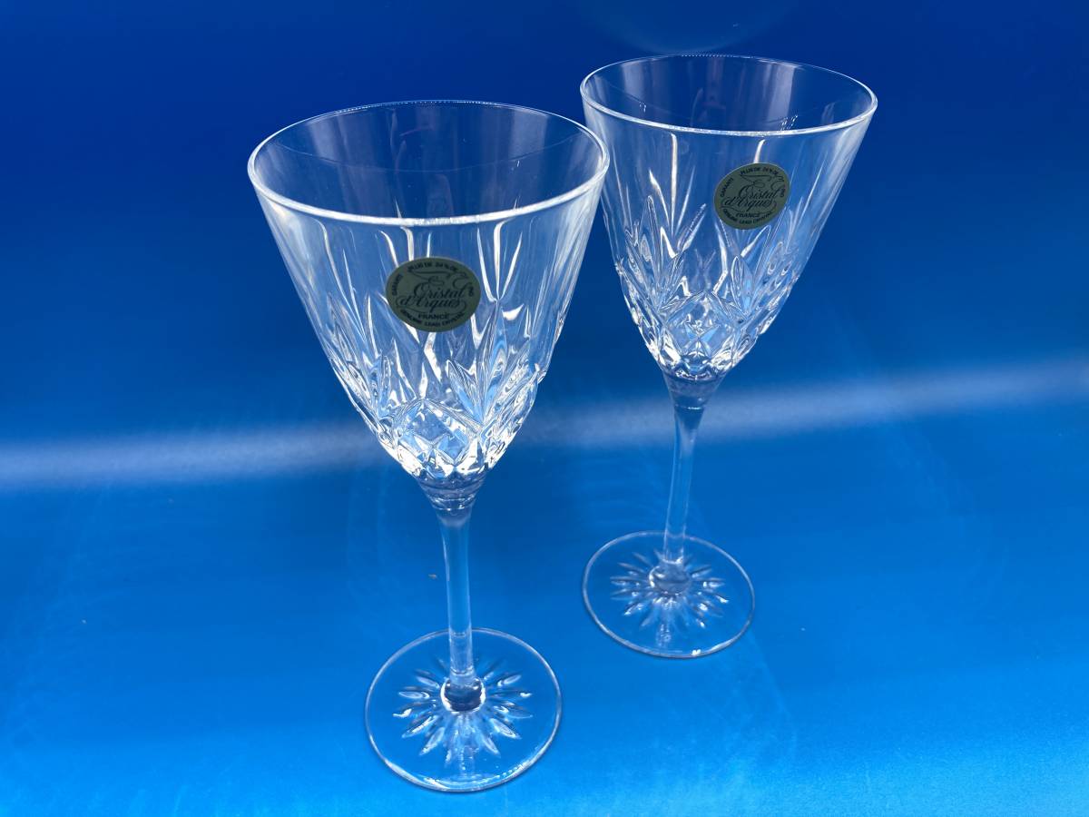 【未使用 箱なし】Cristal d'Arques(フランス）　★クリスタル　ワイングラス　2客　★サイズ 80×高さ190mm_画像2