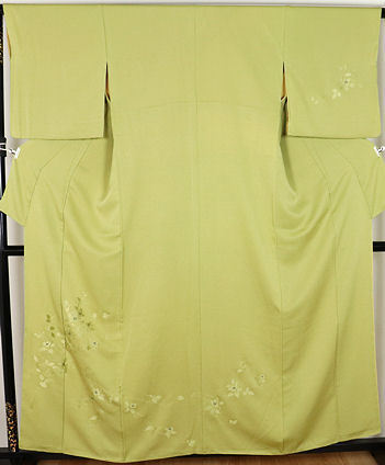 訪問着 袷 正絹 黄緑 総刺繍花 Lサイズ ki23363 新品 着物 レディース 公式行事 送料無料