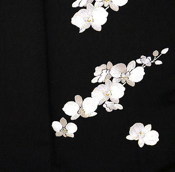 訪問着 袷 正絹 黒 総刺繍 胡蝶蘭 Lサイズ ki24250 新品 着物