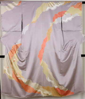 絞り訪問着 袷 正絹 薄紫 刺繍菊 絞り鹿の子流水 Sサイズ ki24446 美品 着物 レディース 公式行事 送料無料 リサイクル 中古