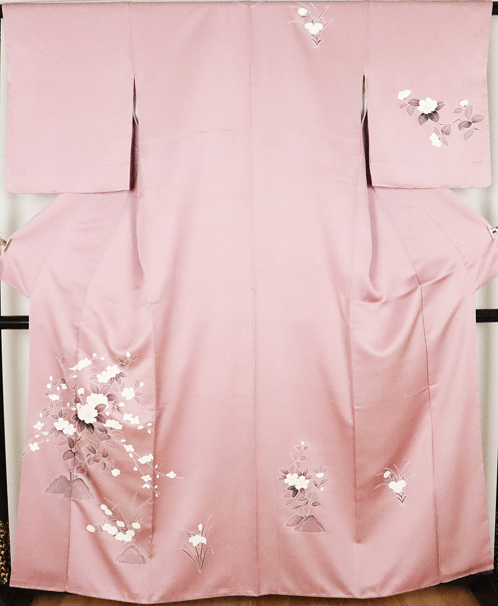 訪問着 正絹 薄赤紫 牡丹 桜 菊 菖蒲 Lサイズ ki20432 新品 公式行事 送料無料