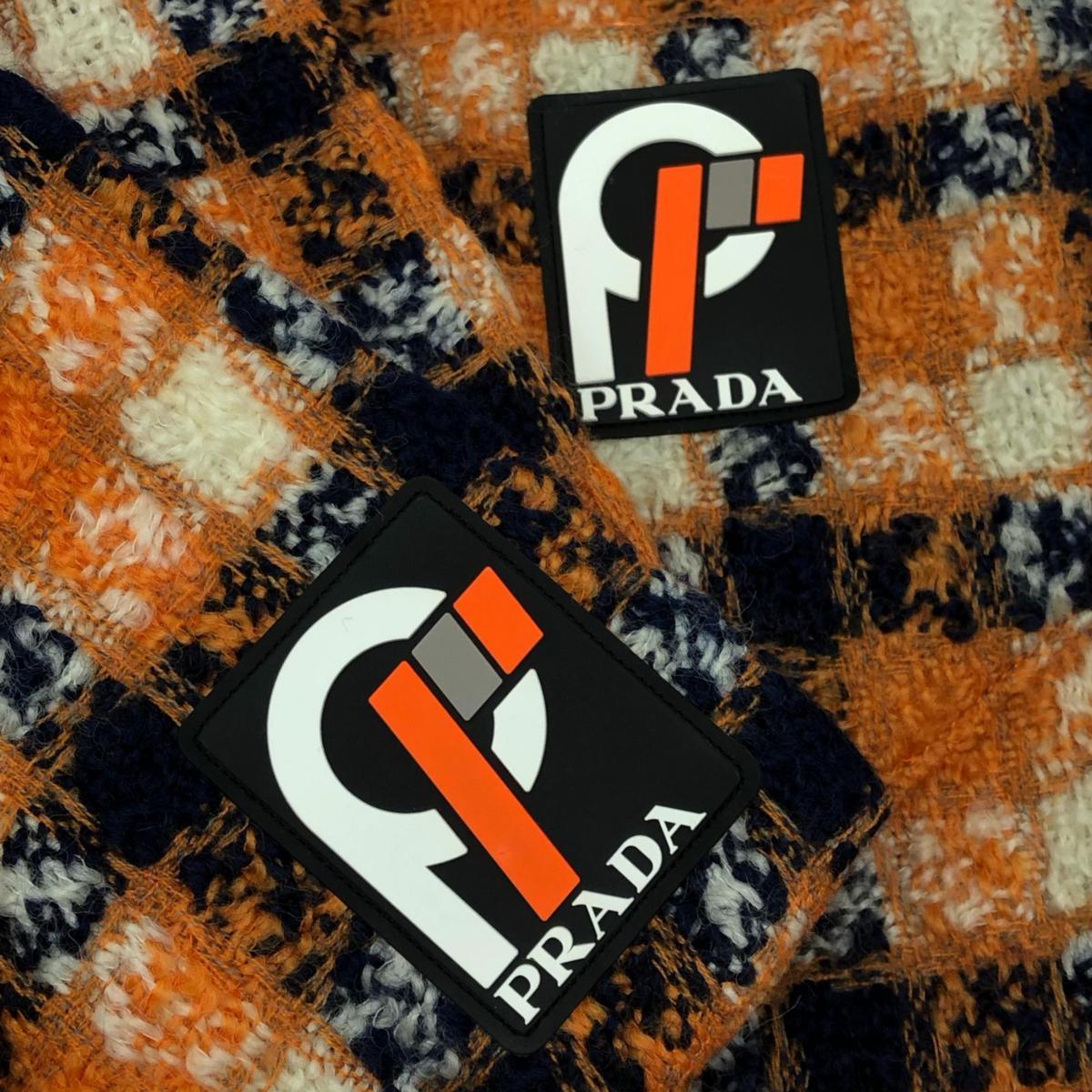 PRADA プラダ バージンウール セットアップ チェック コート プリーツスカート 国内正規品 40 44 オレンジ×ネイビー_画像4