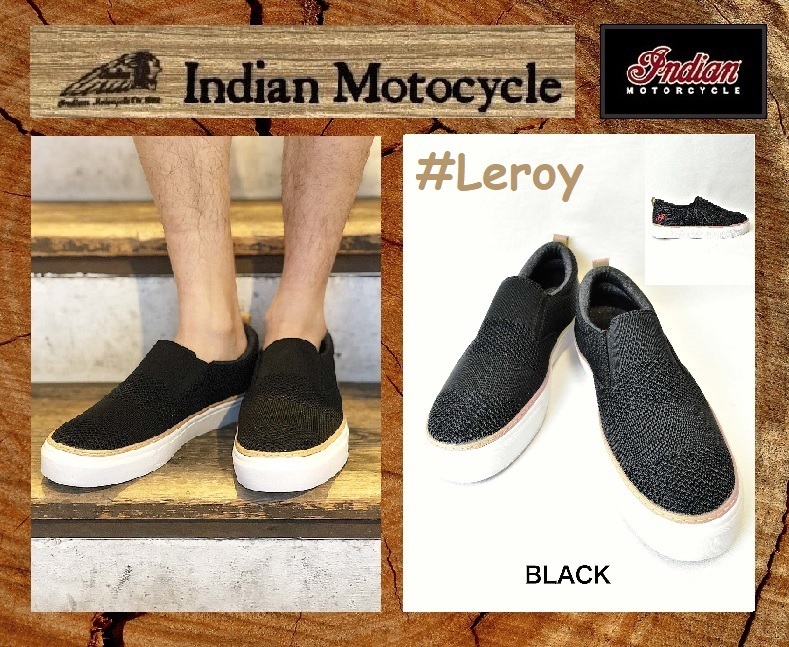 【新品】インディアンモーターサイクル　スニーカー　スリップオン　26cm Leroy　IND-11505 ブラック　検 靴シューズ@BS@_インディアン Leroy　IND-11505 
