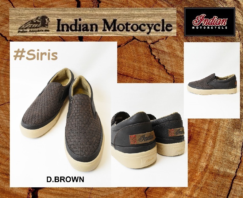 【新品】インディアンモーターサイクル　スニーカー　スリップオン　26cm Siris　 /　IND-11503　ダークブラウン　検 靴シューズ@BS@_インディアン 品番 Siris　 /　IND-11503