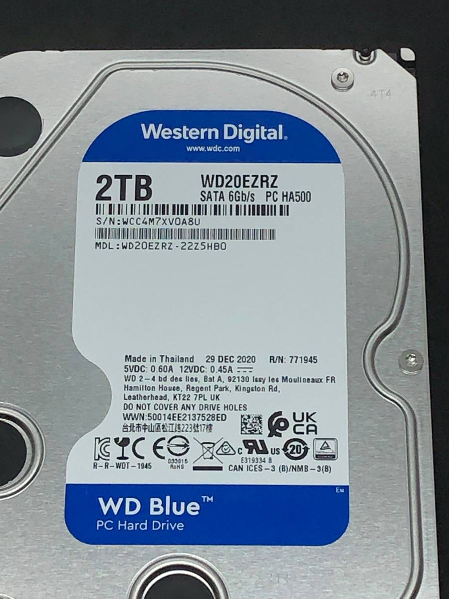 【送料無料】稼働極少★ ２ＴＢ ★【使用時間：58ｈ】Western Digital Blue / WD20EZRZ　3.5インチ 内蔵 HDD　SATA600 / 5400rpm　WD/青_画像3
