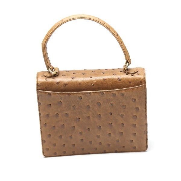 オーストリッチ ハンドバッグ ゴールド金具 ostrich ブラウン オーストリッチ ハンドバッグ ゴールド金具 ostrich ブラウン