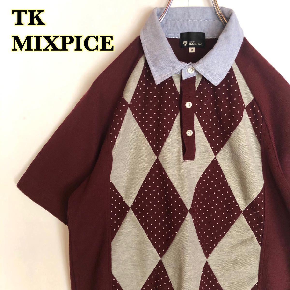 TK MIXPICE ティーケーミクスパイス　半袖ポロシャツ　水玉　メンズ　Mサイズ　【AY0126】_画像1