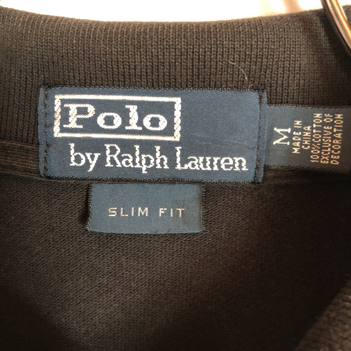 POLO Ralph Lauren Polo Ralph Lauren polo-shirt with short sleeves big po knee embroidery black badge lady's M size [AY0166]