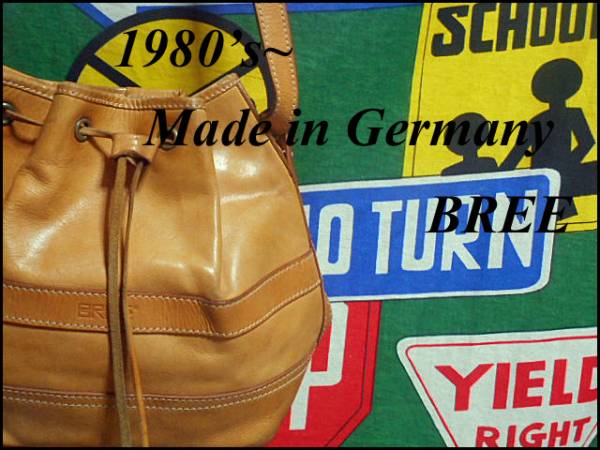 ★オススメ★Made in Germany製ドイツ製BREEブリーヌメ革ビンテージレザーバッグ巾着袋パーススタイル80s80年代キャメルブラウン