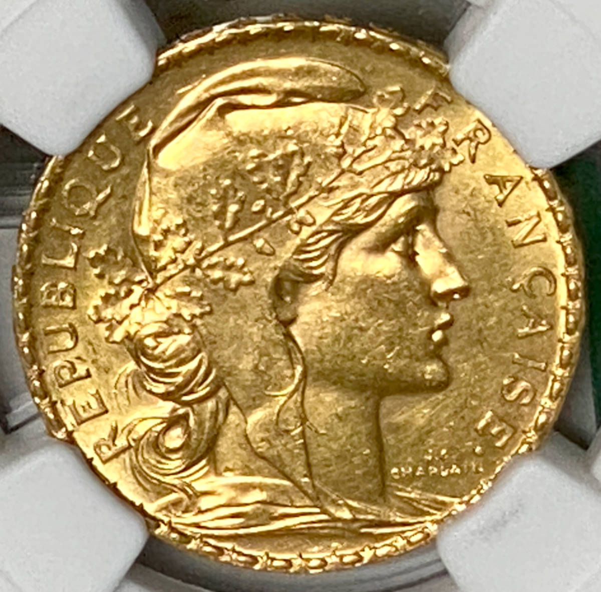 1907年 フランス マリアンヌ ルースター 金貨 20フラン NGC MS62