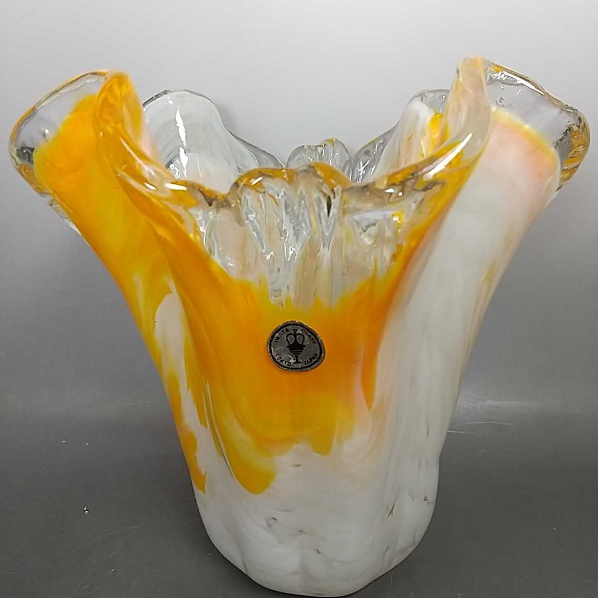 IWATA GLASS 岩田ガラス オレンジ ガラス工芸 骨董 品薄 花瓶 IWATA GLASS 岩田ガラス オレンジ ガラス工芸 骨董 品薄 花瓶