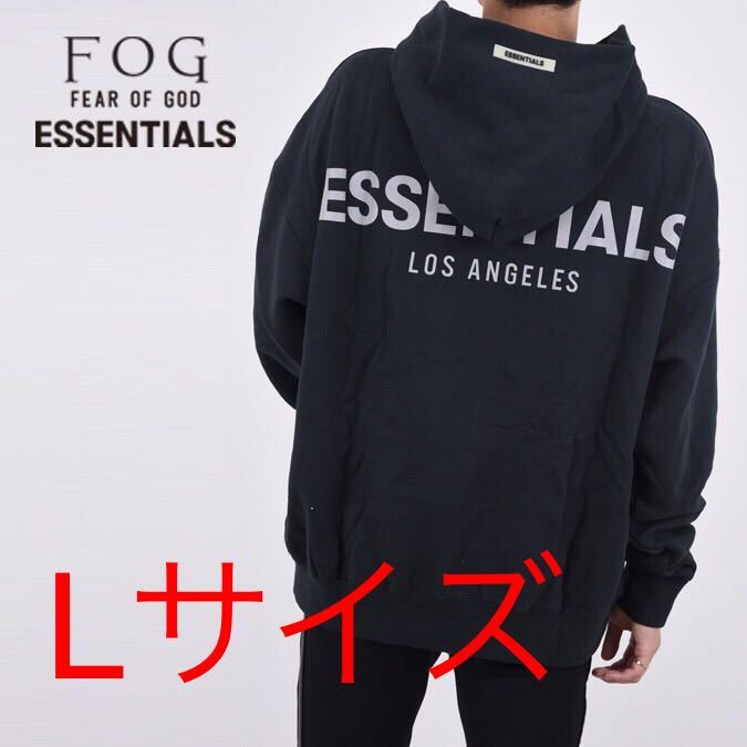 FEAR OF GOD Essentials Los Angeles 限定　(エッセンシャルズ) リフレクター　パーカー フーディ 黒　Lサイズ_画像1