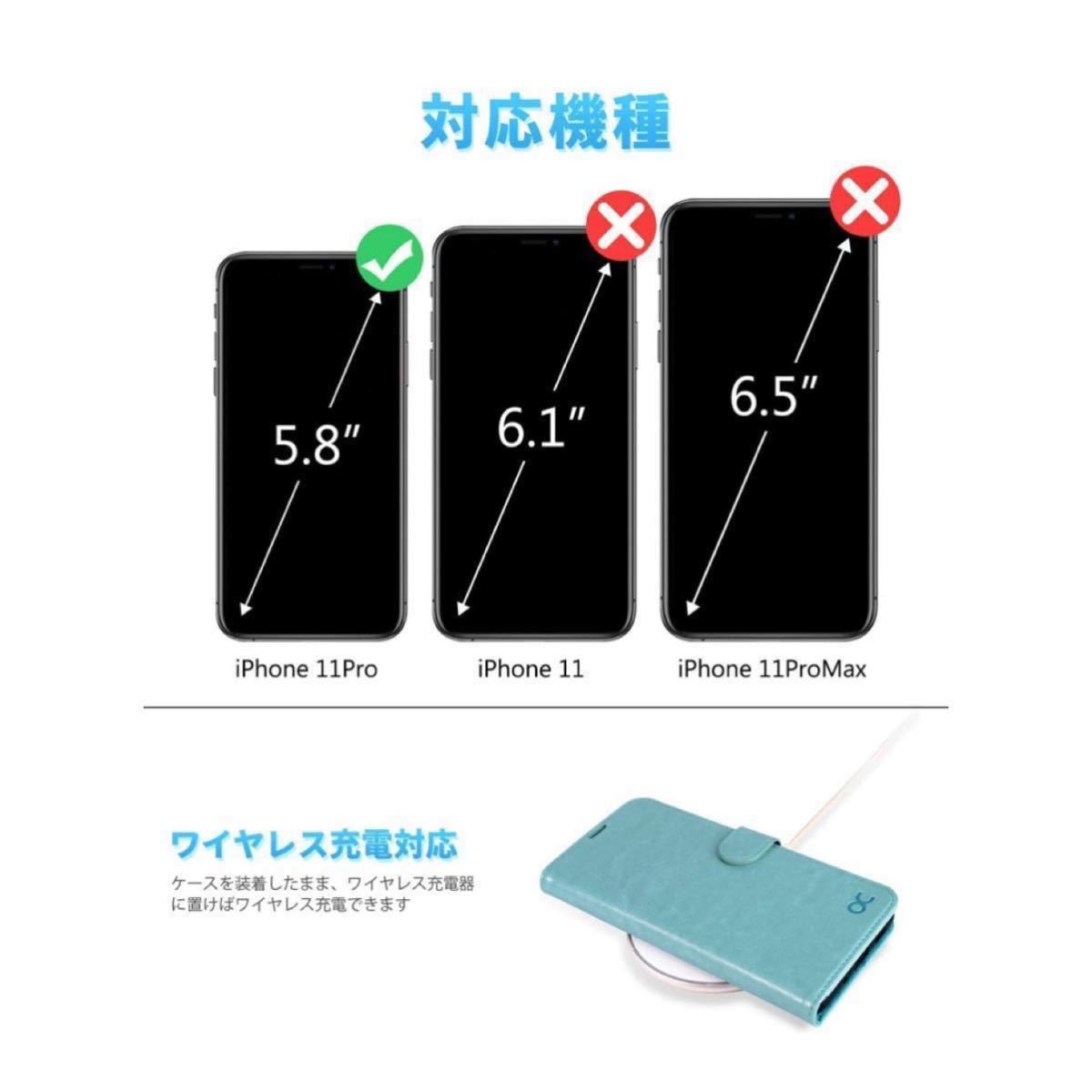 【新品未使用】iPhone11 pro ケース 手帳型 PUレザー モスグリーン