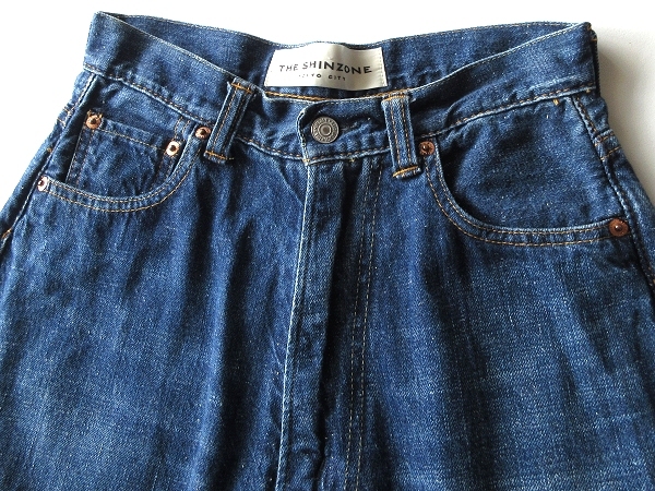 THE SHINZONE シンゾーン HIGH WAIST DENIM PT ビンテージ加工 ハイウエスト デニムパンツ 36 インディゴ 藍色 日本製 定価34100円_画像4