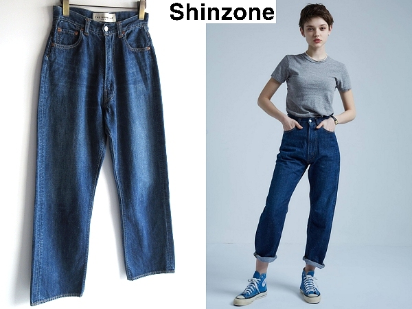 THE SHINZONE シンゾーン HIGH WAIST DENIM PT ビンテージ加工 ハイウエスト デニムパンツ 36 インディゴ 藍色 日本製 定価34100円_画像1