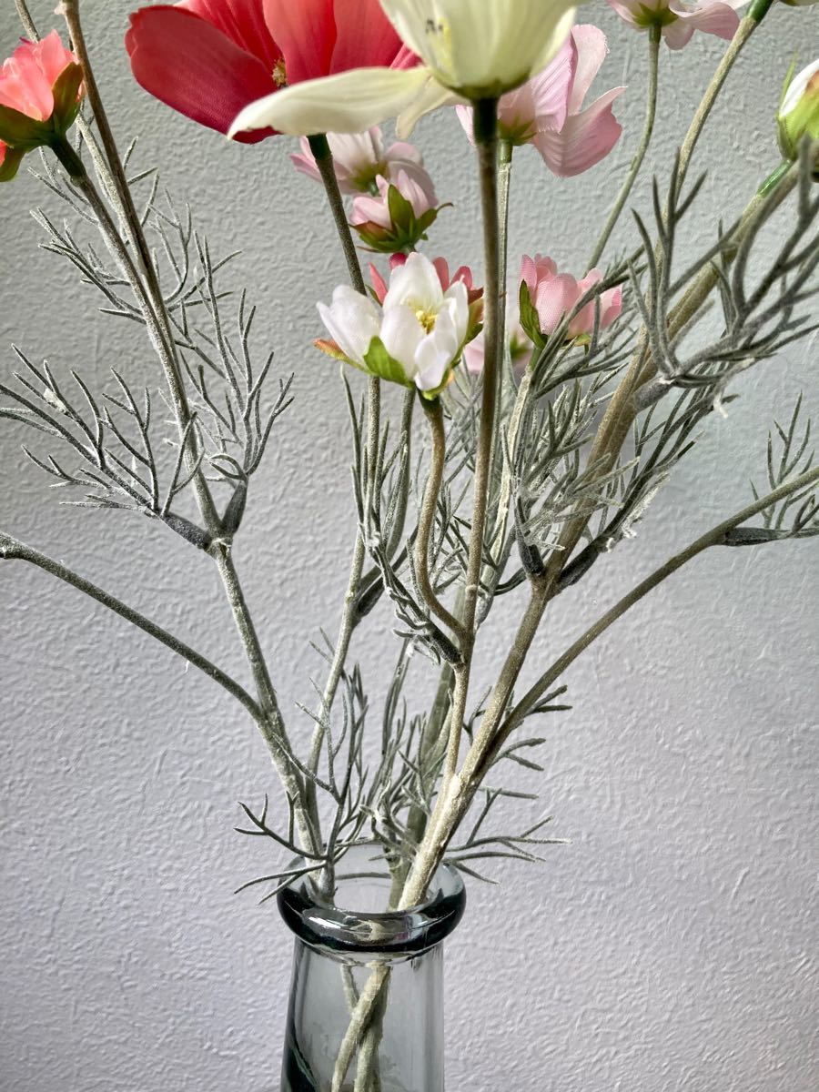 コスモス　フェイクグリーン 3本　ホワイト　ソフトピンク　オールドローズ 花　
