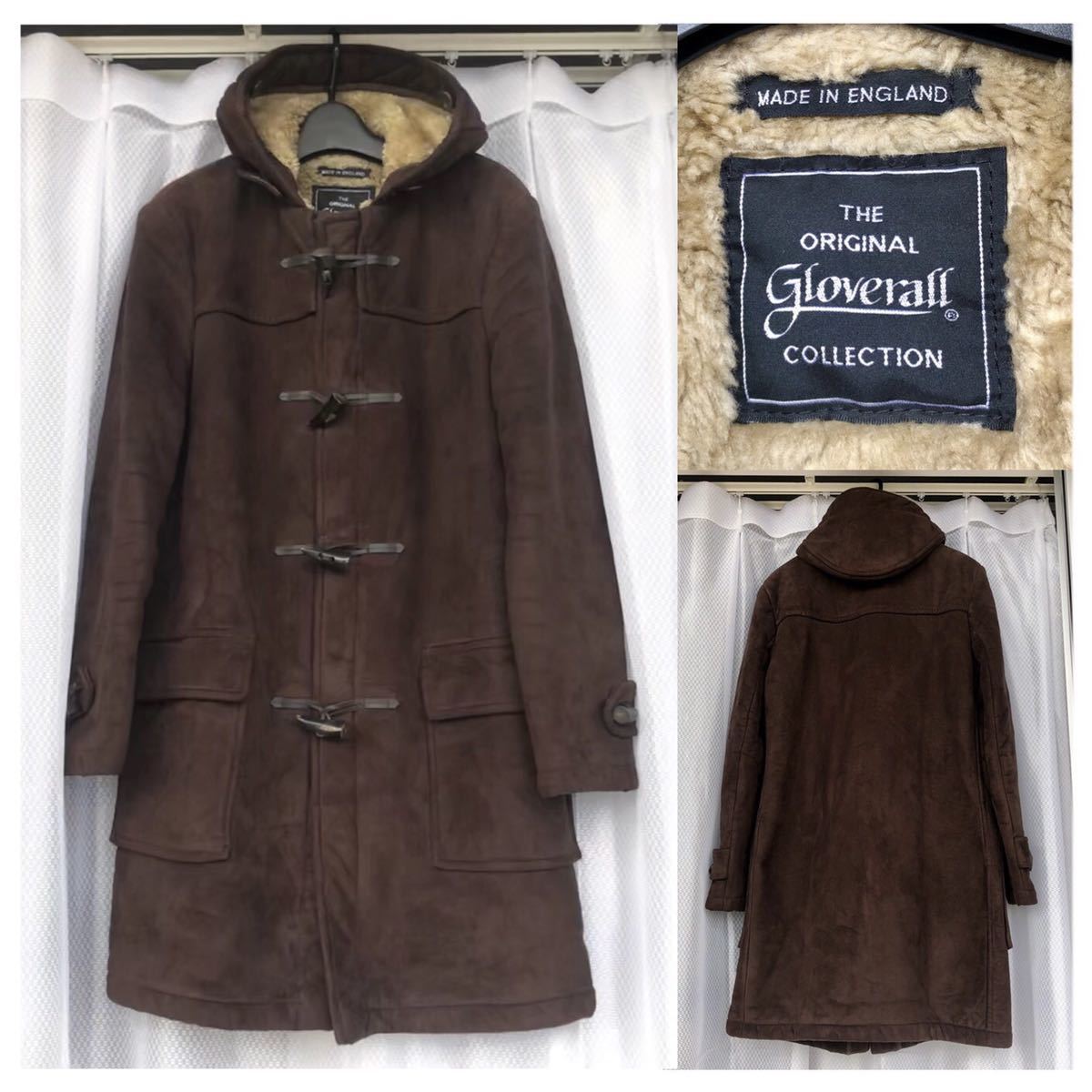 裏地総ボア GLOVERALL/英国製 フェイク ムートン ダッフルコート/DARK BROWN L グローバーオール/ENGLAND THE ORIGINAL COLLECTION/濃茶