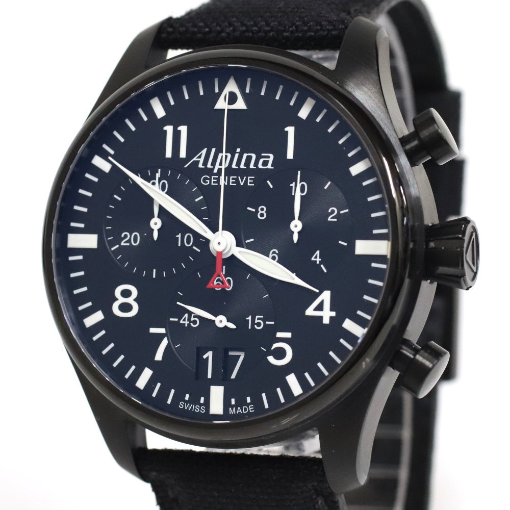 Alpina アルピナ スタータイマー パイロット AL372X4S26 AL372B4FBS6 メンズ 腕時計 Qz SS ナイロン 革 黒文字盤_画像1