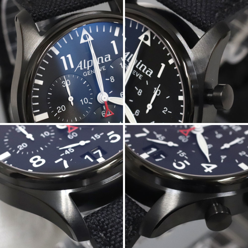 Alpina アルピナ スタータイマー パイロット AL372X4S26 AL372B4FBS6 メンズ 腕時計 Qz SS ナイロン 革 黒文字盤_画像3