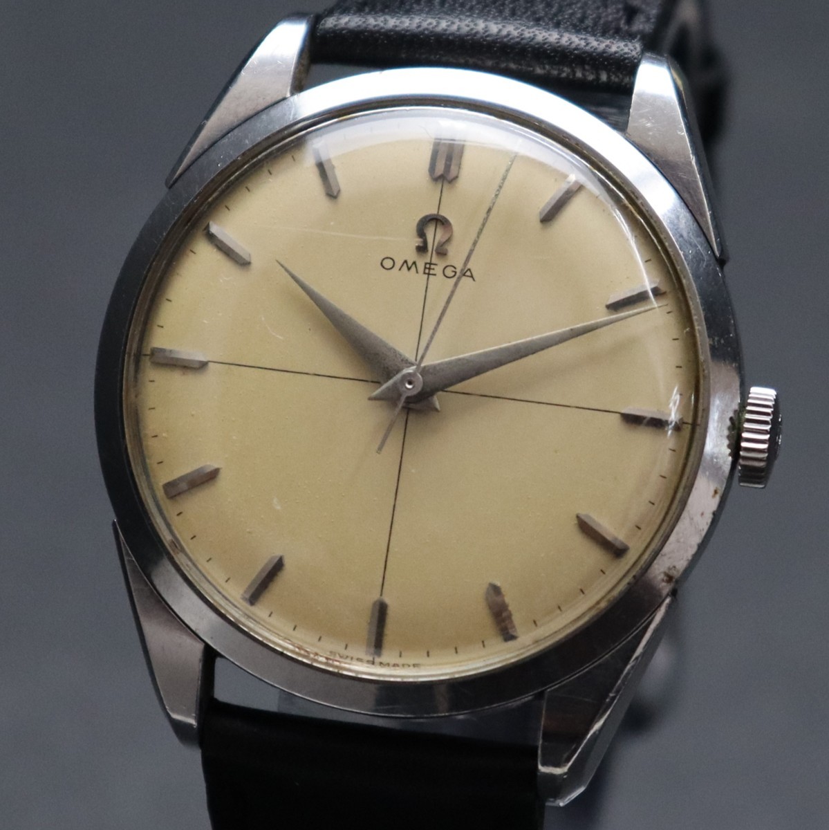 希少30mmキャリバー OMEGA オメガ Cal.284 Ref.2910-1SC 手巻き 17石 1959年製 新品SEIKOベルト スイス製 アンティーク メンズ腕時計