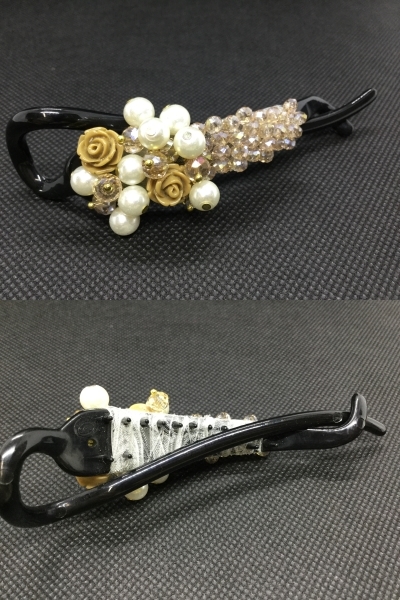 T4843☆バレッタ フランス製 6個まとめ/ヘアアクセサリー/髪飾り/花模様/ストーン/ビジュー/中古_画像4