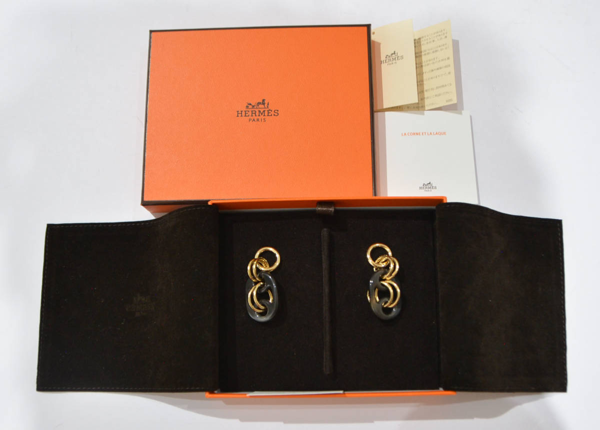 HERMES Hermes 21AW lily tis earrings Gold × Brown Y-26167B