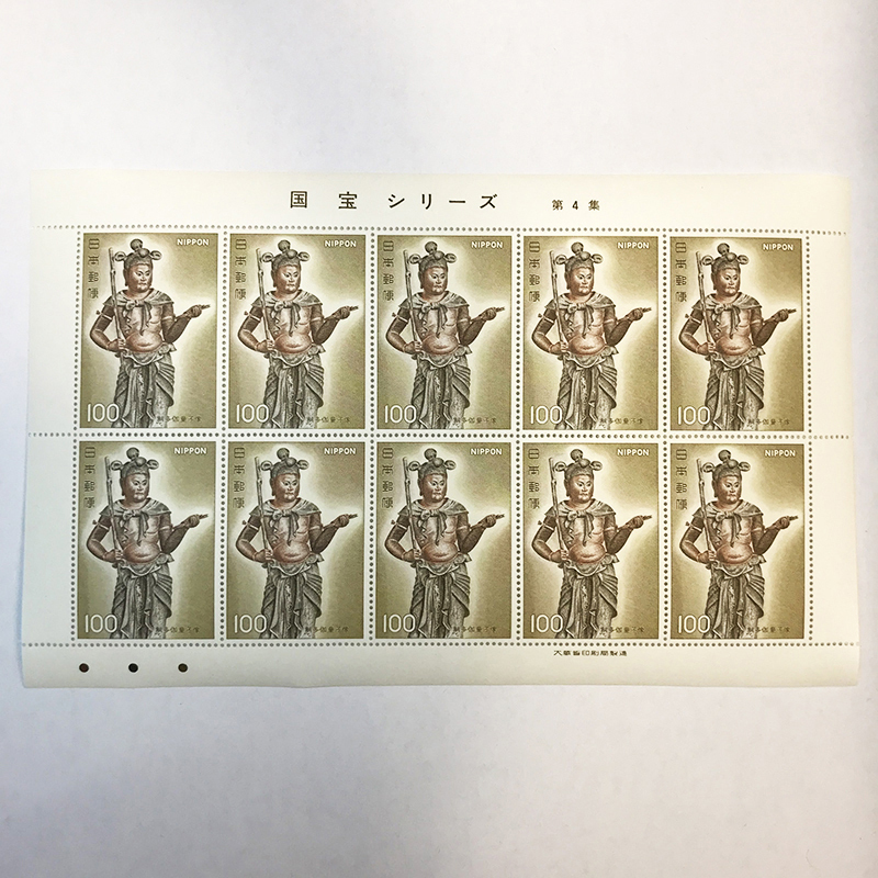 Qos.34-004 Национальная серия сокровищ 4-й том 100 иен x 10 Stamp Sheets