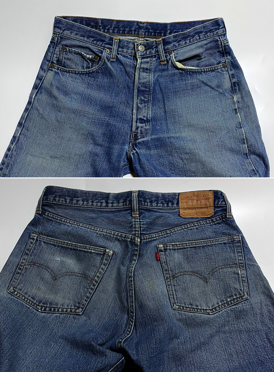 73年製 ヴィンテージ オリジナル 66前期 LEVI’S 501 刻印6 赤耳 デニムパンツ 70s ケアタグ 501xx W36 USA製_画像3