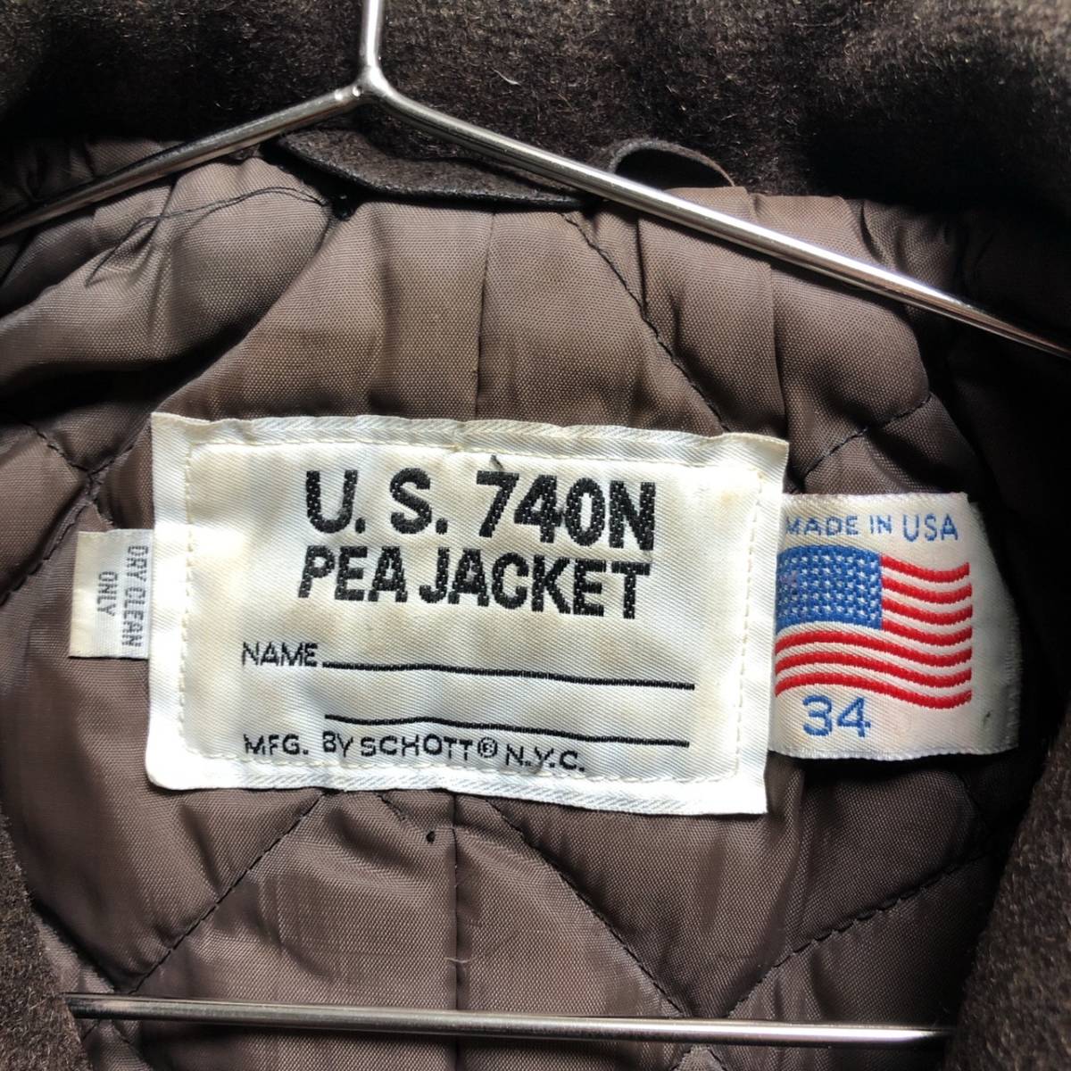 90年代ビンテージ SCHOTT U.S.74ON PEA JACKET MADE IN USA 34 茶_画像3