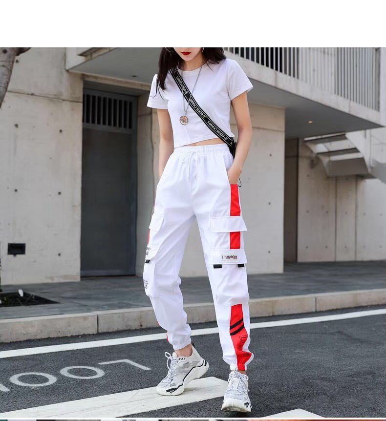 ホワイトストリートワークパンツカーゴパンツユニセックスジョガー韓国オルチャン 通販
