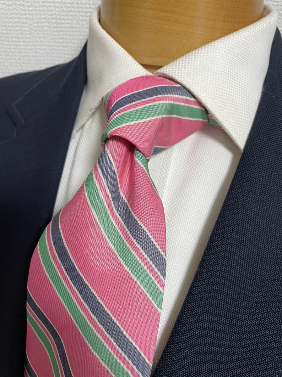 [ не использовался ] Brooks Brothers розовый основа style полоса галстук хлопок ..... освежение . впечатление ZOOM.. большой . примерно 9.5cm USA производства 