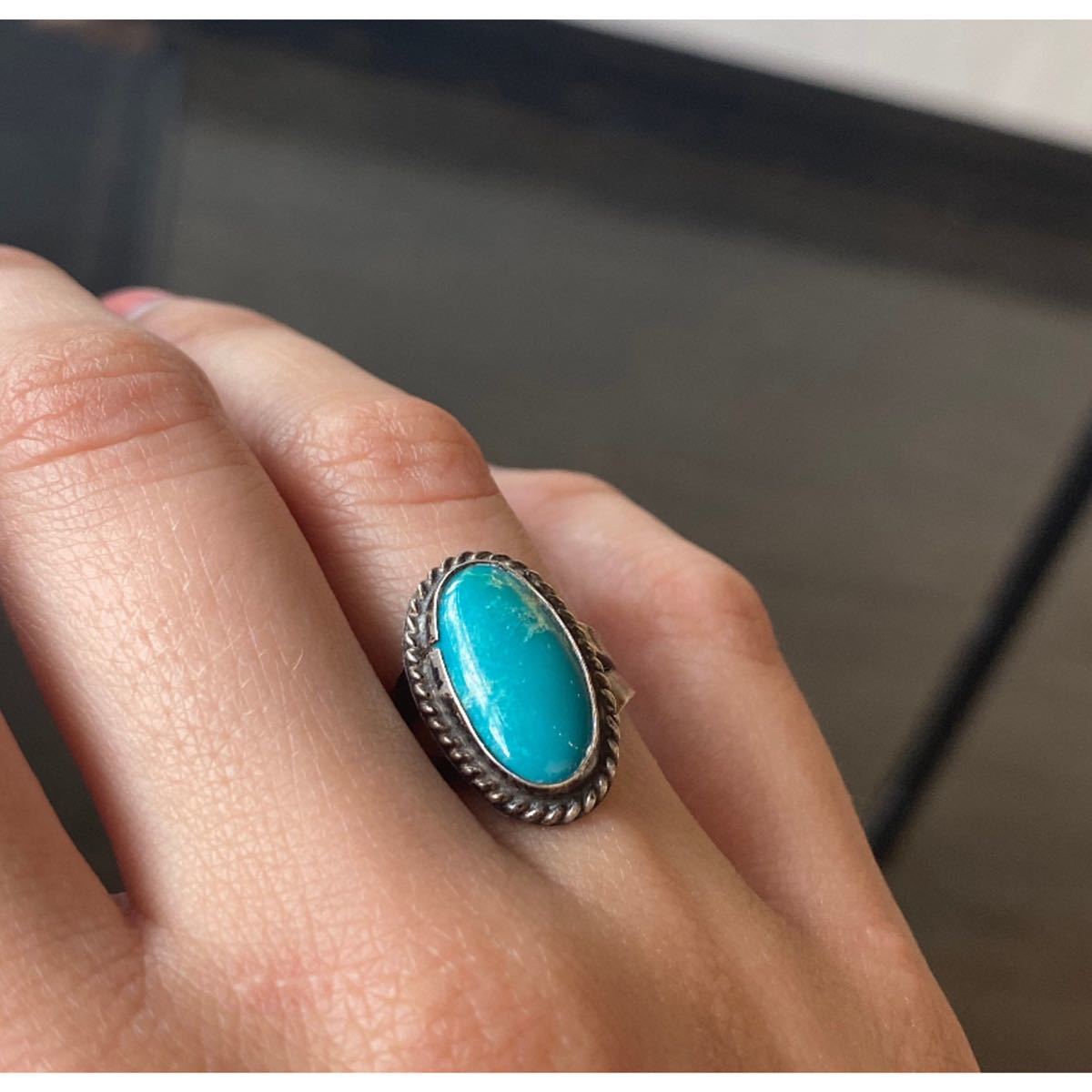 超希少!Vintage 1940’s Navajo Silver Blue Turquoise Ring MADE IN USA ZUNI HOPIナバホビンテージブルーターコイズシルバーリング11.5号