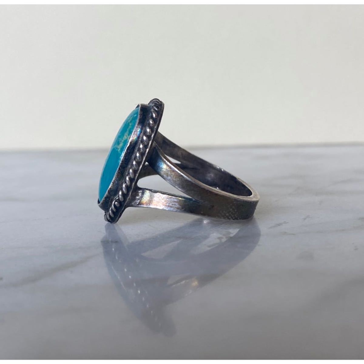 超希少!Vintage 1940’s Navajo Silver Blue Turquoise Ring MADE IN USA ZUNI HOPIナバホビンテージブルーターコイズシルバーリング11.5号