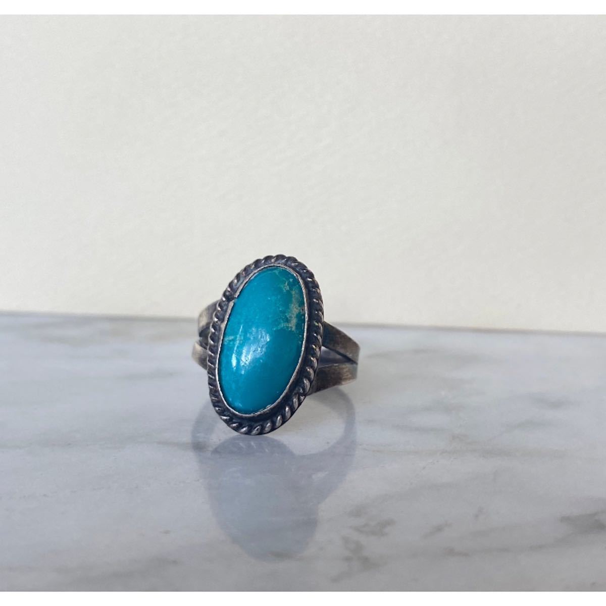  super rare!Vintage 1940*s Navajo Silver Blue Turquoise Ring MADE IN USA ZUNI HOPI Navajo Vintage blue turquoise silver ring 11.5 number 